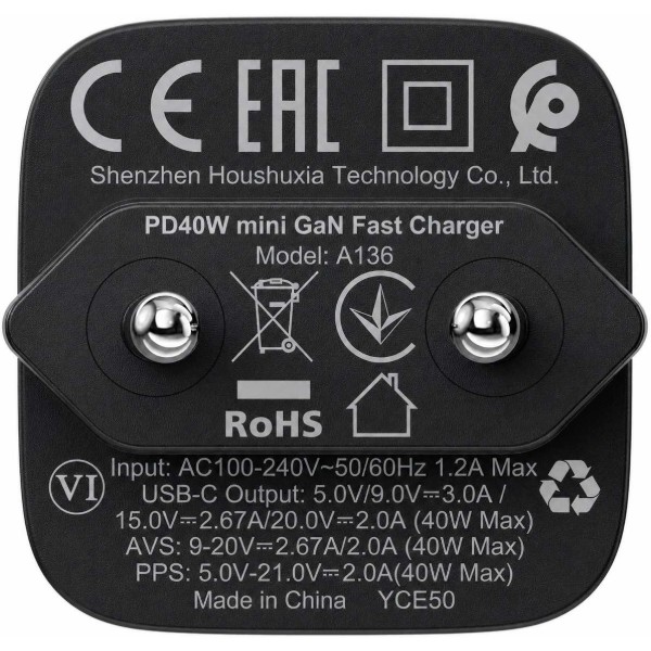Фото - Сетевое зарядное устройство AceFast A136 PD40W mini GaN USB-C fast charger Black  (6974316286233)