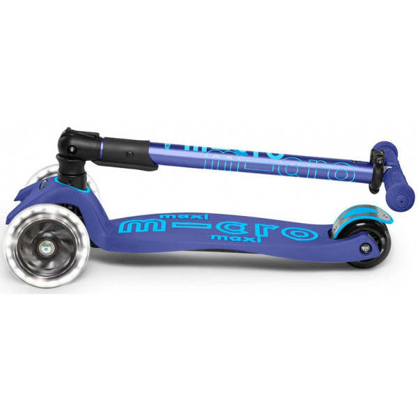 Фото - Триколісний самокат Micro "Maxi Deluxe LED" - ТЕМНО-СИНІЙ (складний, до 50 кг, триколісний, світло)