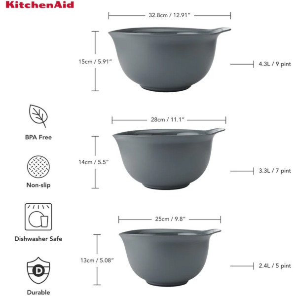 Фото - Набір мисок KitchenAid Coreline 2,4/3,3/4,3 л 3 шт. (KQG175OSCGG)