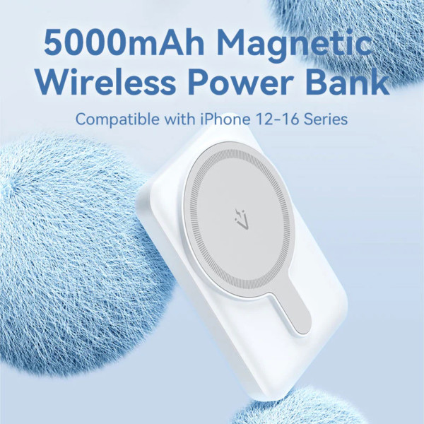 Фото - Батарея мобильная Vention Magnetic Wireless 5000mAh 20W 3A PD 2xUSB-C Light Indicator White (FHSW0)