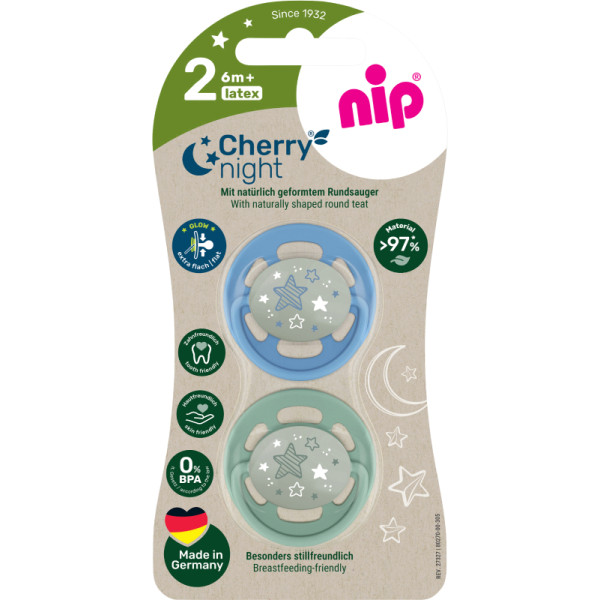 Фото - Кругла пустушка NIP Вишнева Ніч Зелена Серія зелений/блакитний від 6 міс 2 шт. (38872-51)