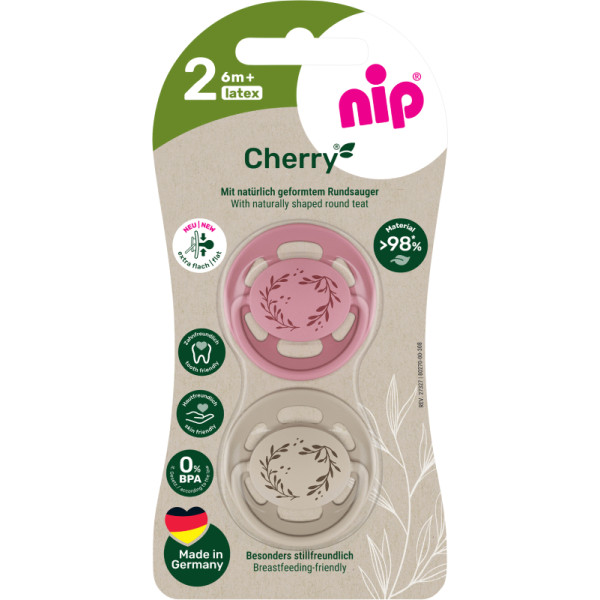 Фото - Кругла пустушка NIP Вишенька-Зелена Серія кораловий/бежевий від 6 міс 2 шт. (38879-51)