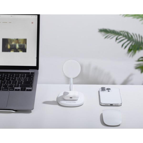 Фото - Беспроводное зарядное устройство Canyon WCS-205 15W Qi2 2in1 White (CNS-WCS205W)