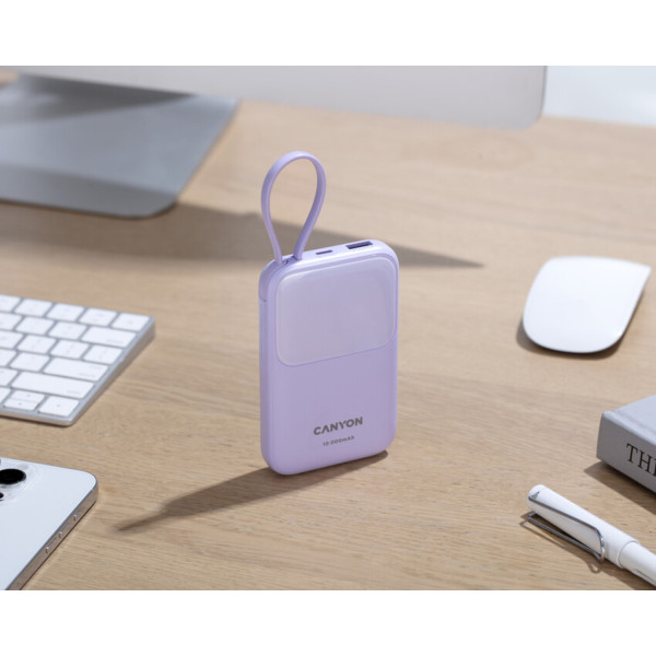 Фото - Батарея мобільна Canyon OnPower 101 built-in cable 10000 mAh PD22.5W Purple (CNS-CPB101PU)
