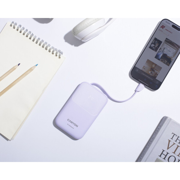 Фото - Батарея мобільна Canyon OnPower 101 built-in cable 10000 mAh PD22.5W Purple (CNS-CPB101PU)