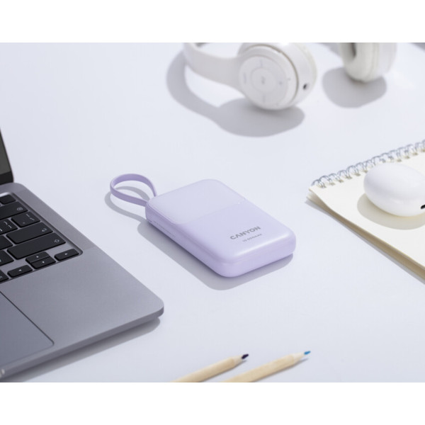 Фото - Батарея мобільна Canyon OnPower 101 built-in cable 10000 mAh PD22.5W Purple (CNS-CPB101PU)