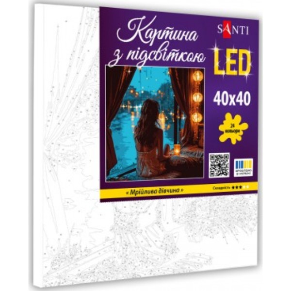 Фото - Картина по номерам Santi Мечтательная девушка 40х40 см LED подсветка (955102)