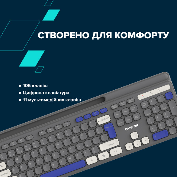 Фото - Клавіатура бездротова Canyon HKB-W03 Grey (CNS-HKBW03DG)