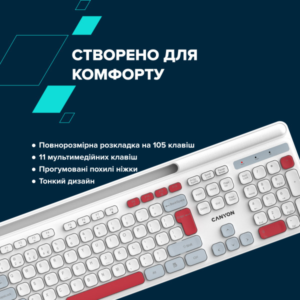 Фото - Клавіатура + миша бездротова Canyon HSET-W5 White (CNS-HSETW5WT)