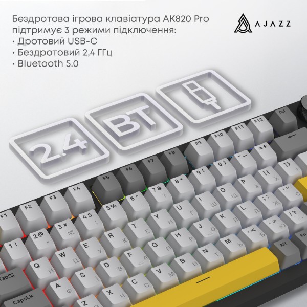Фото - Клавиатура беспроводная игровая Ajazz AK820 Pro Flying Fish Switch (AK820PRO-FF-BGY)