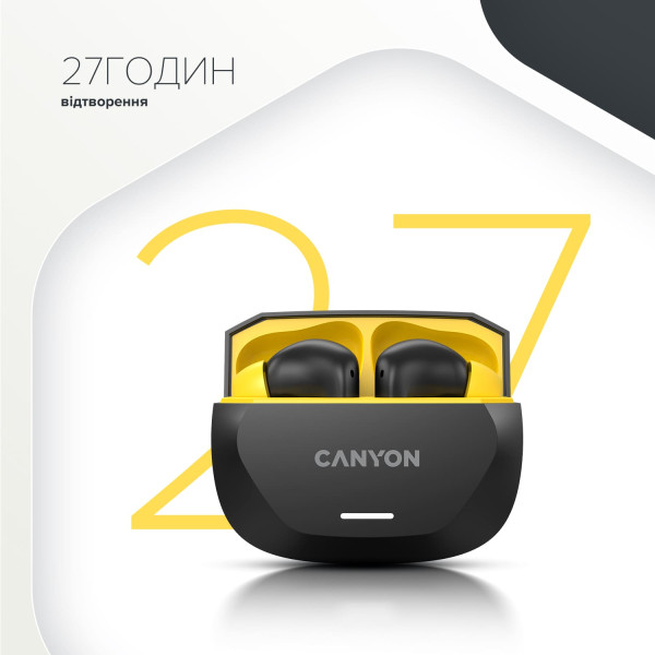 Фото - Навушники вкладиші бездротові TWS Canyon Hexagon 7 TWS ANC+ENC Wireless Charge Black Yellow (CNS-TWS7BY)