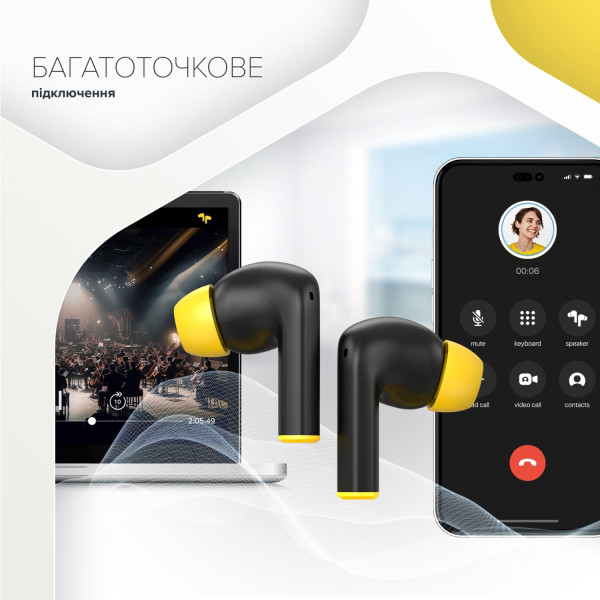 Фото - Навушники вкладиші бездротові TWS Canyon Hexagon 7 TWS ANC+ENC Wireless Charge Black Yellow (CNS-TWS7BY)