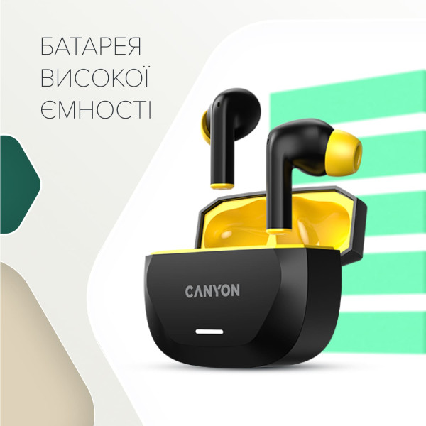Фото - Навушники вкладиші бездротові TWS Canyon Hexagon 7 TWS ANC+ENC Wireless Charge Black Yellow (CNS-TWS7BY)