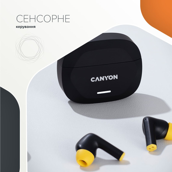 Фото - Навушники вкладиші бездротові TWS Canyon Hexagon 7 TWS ANC+ENC Wireless Charge Black Yellow (CNS-TWS7BY)