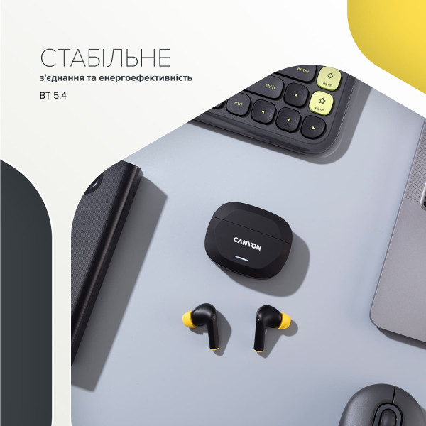 Фото - Навушники вкладиші бездротові TWS Canyon Hexagon 7 TWS ANC+ENC Wireless Charge Black Yellow (CNS-TWS7BY)