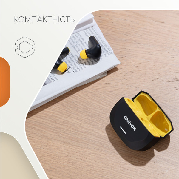 Фото - Навушники вкладиші бездротові TWS Canyon Hexagon 7 TWS ANC+ENC Wireless Charge Black Yellow (CNS-TWS7BY)