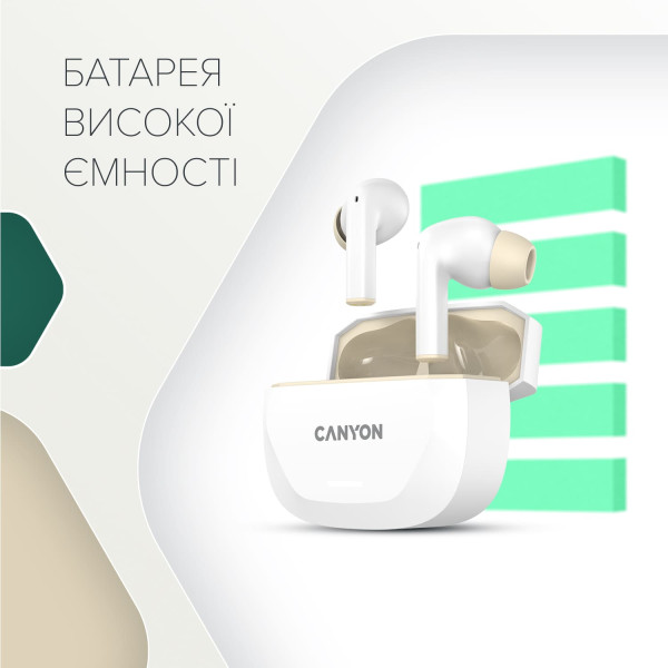 Фото - Навушники вкладиші бездротові TWS Canyon Hexagon 7 TWS ANC+ENC Wireless Charge White Beige (CNS-TWS7WB)