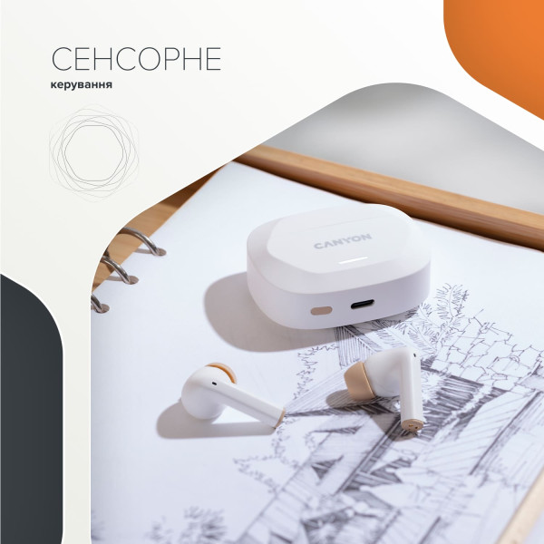 Фото - Навушники вкладиші бездротові TWS Canyon Hexagon 7 TWS ANC+ENC Wireless Charge White Beige (CNS-TWS7WB)