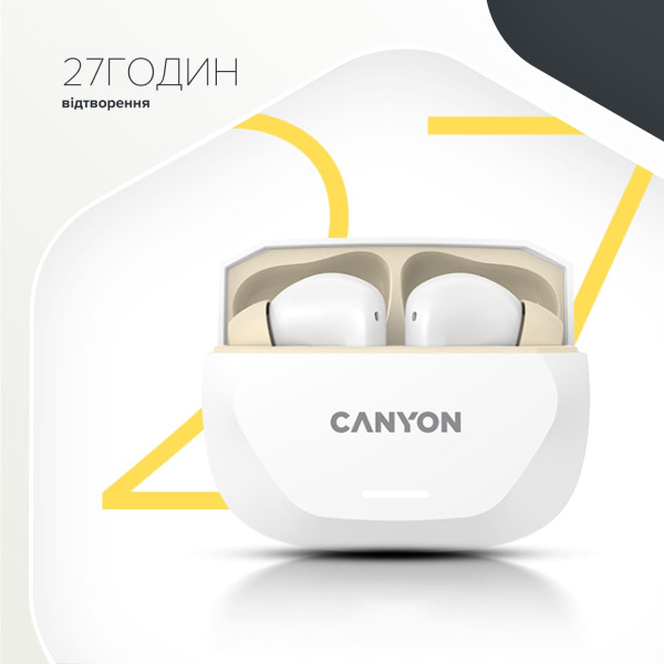 Фото - Навушники вкладиші бездротові TWS Canyon Hexagon 7 TWS ANC+ENC Wireless Charge White Beige (CNS-TWS7WB)