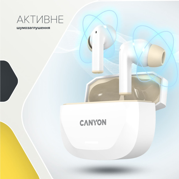Фото - Навушники вкладиші бездротові TWS Canyon Hexagon 7 TWS ANC+ENC Wireless Charge White Beige (CNS-TWS7WB)
