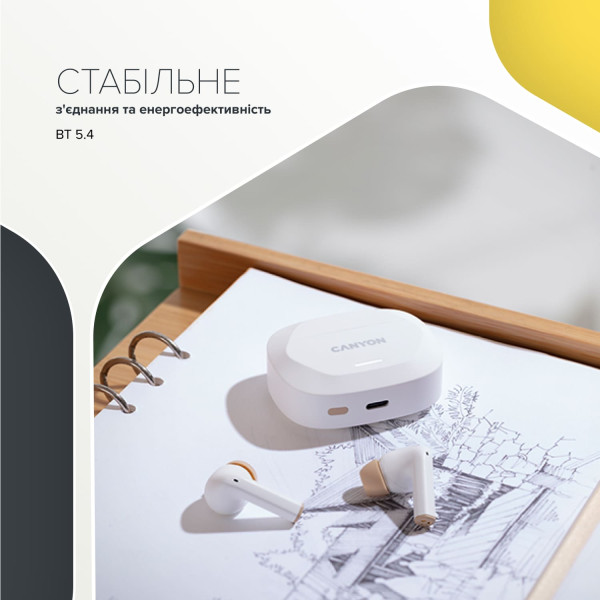 Фото - Навушники вкладиші бездротові TWS Canyon Hexagon 7 TWS ANC+ENC Wireless Charge White Beige (CNS-TWS7WB)
