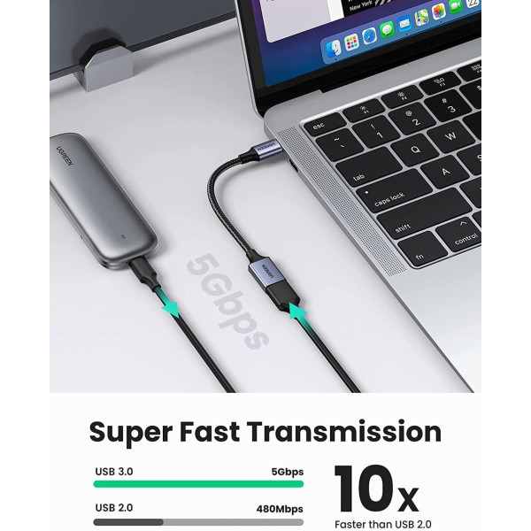 Фото - Переходник UGREEN US378 USB-C to USB 3.0 OTG Alu Case with Braid 10cm Black (70889)