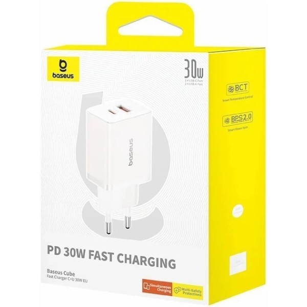 Фото - Сетевое зарядное устройство Baseus Cube Fast Charger C+U 30W EU Moon White (P10111404213-00)