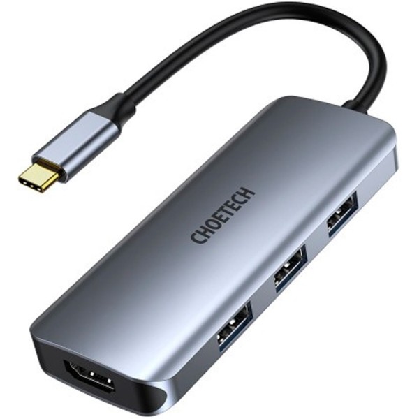 Фото - Хаб USB Choetech USB 3.1 - 3хUSB 3.0+USB-C PD100W+HDMI 4K 30HZ+SD/TF 7 in 1 (HUB-M19-GY)