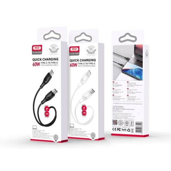 Фото - Кабель XO NBQ239B Zeus Series High Elastic Type-C to Type-C 60W 1 m (NBQ239B_White)