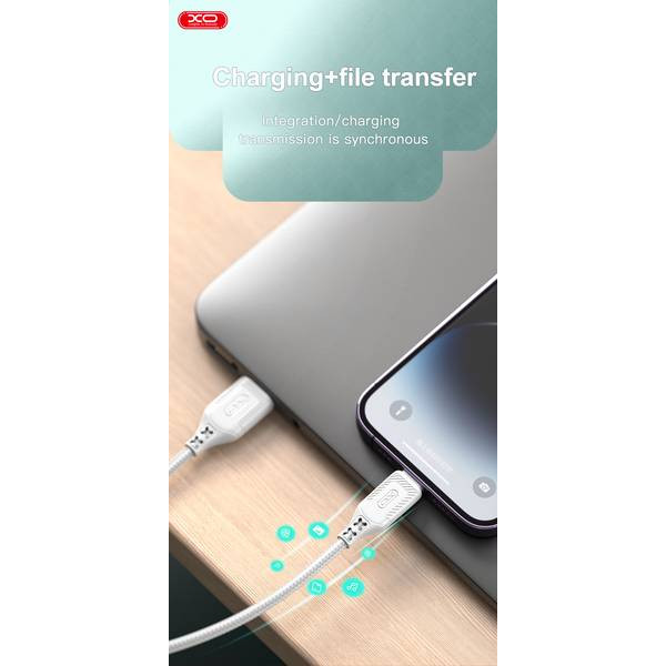 Фото - Кабель синхронізації даних XO NB235 Zebra Series Braided USB-A to Lightning 1 m (NB235_L_White)