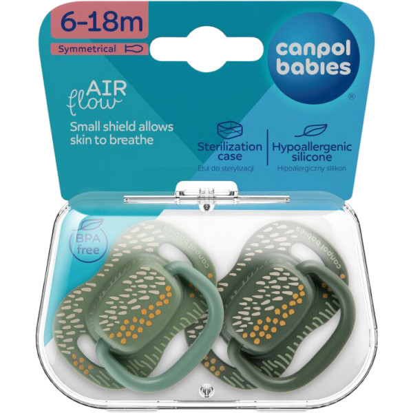 Фото - Симетрична пустушка Canpol babies MOUNTAINS 6-18 міс 2 шт. зелена (34/931_gre)