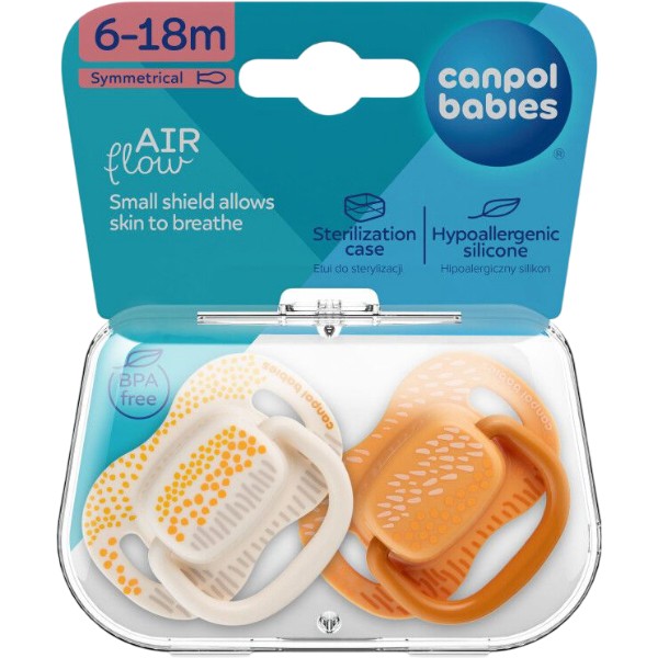 Фото - Симметричная пустышка Canpol babies MOUNTAINS 6-18 мес 2 шт. желтая (34/931_yel)