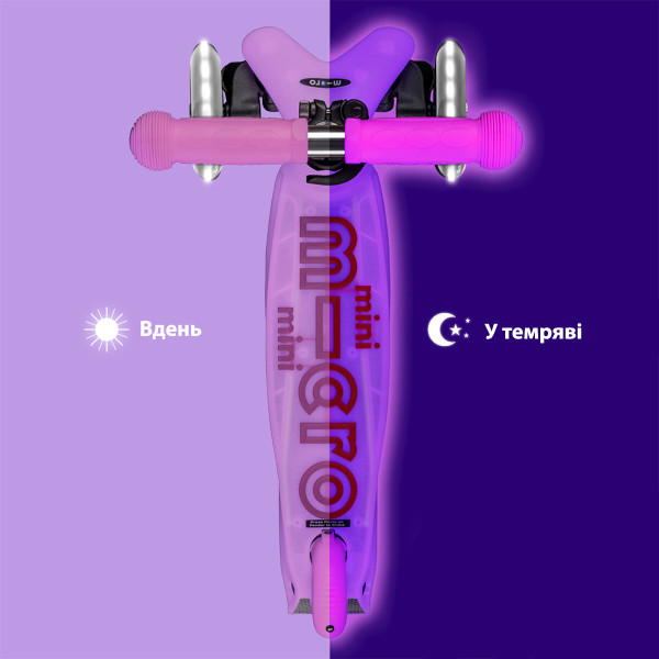 Фото - Триколісний самокат Micro серії Mini Deluxe Glow LED - МОРОЗНИЙ РОЖОВИЙ (MMD217)