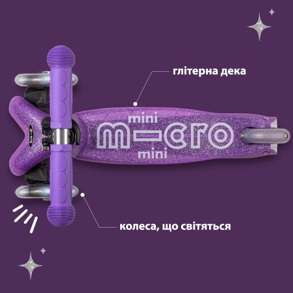 Фото - Триколісний самокат Micro серії Mini Deluxe Fairy Glitter LED - ПУРПУРОВИЙ (MMD207)