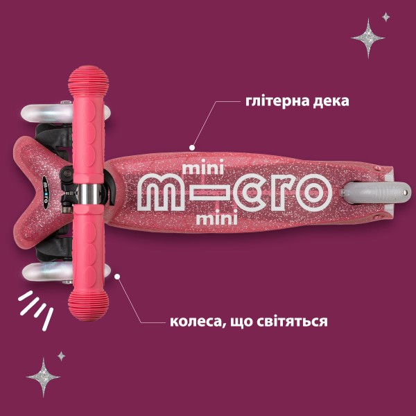 Фото - Трёхколёсный самокат Micro серии Mini Deluxe Fairy Glitter LED - РОЗОВЫЙ (MMD208)