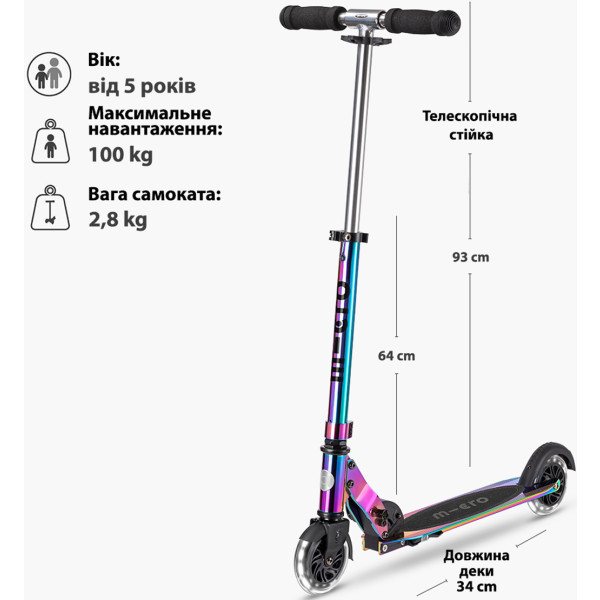 Фото - Двухколёсный самокат Micro серии Sprite LED – НЕОХРОМ (SA0237)