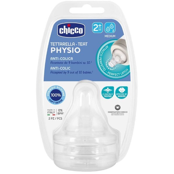 Фото - Середній потік соска дитяча силіконова Chicco Physio 2м+ 2 шт. (20323.00)
