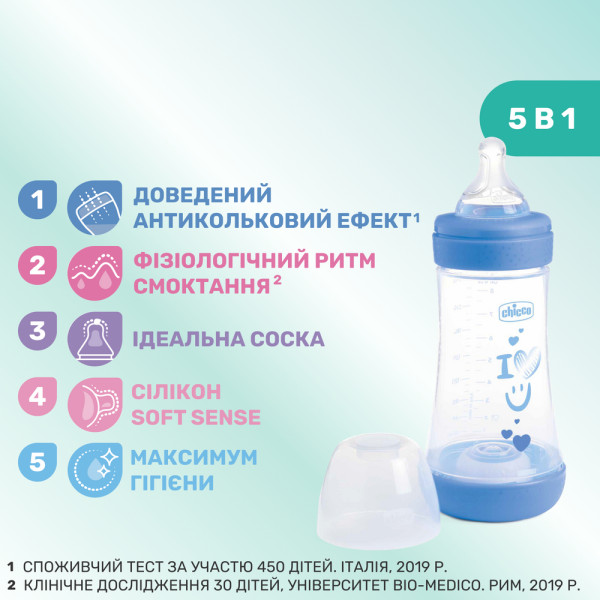 Фото - Пляшка для годування Chicco PERFECT 5 240 мл від 2 м середній потік (20223.21.40)