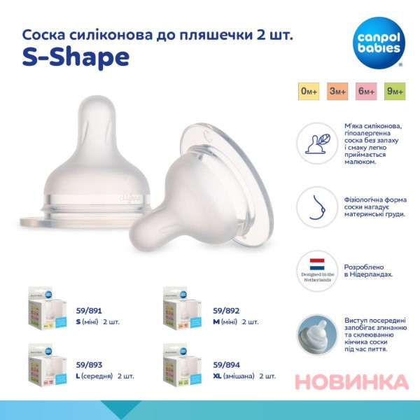 Фото - Средний поток соска детская силиконовая Canpol babies S-Shape L средняя 2 шт. (59/893)