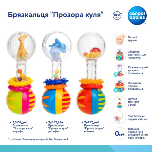 Фото - Брязкальце Canpol babies Прозора куля м'ячики (2/457_red)