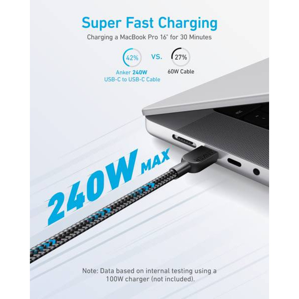 Фото - Кабель синхронізації даних Anker 310 USB-C to USB-C - 1.8m 240W Nylon (A81D6H11)