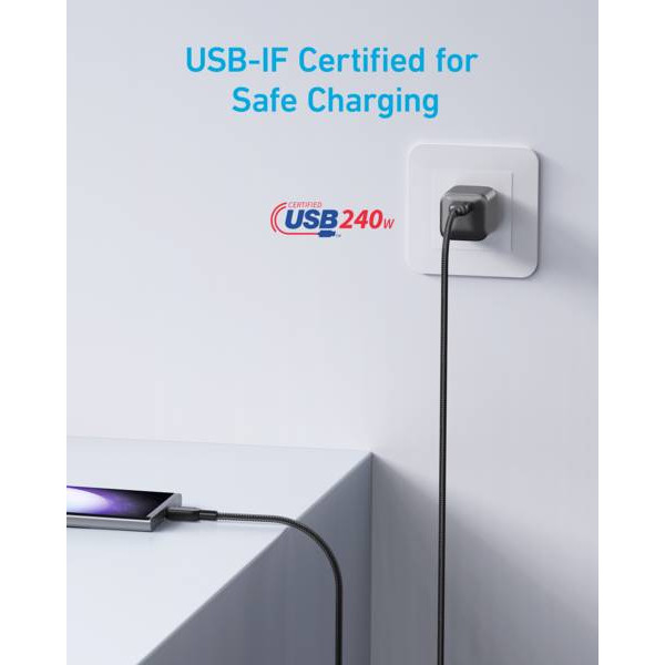 Фото - Кабель синхронізації даних Anker 310 USB-C to USB-C - 1.8m 240W Nylon (A81D6H11)