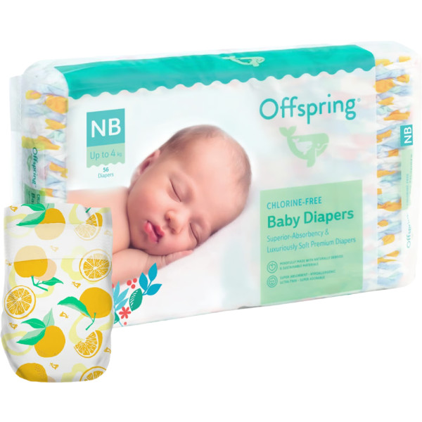 Фото - Одноразовые подгузники Offspring размер NB до 4 кг 56 шт. Апельсин (DP-OI-FAT-NB56P-TGYORN)