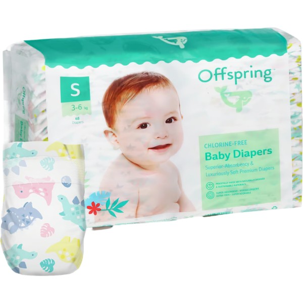 Фото - Одноразовые подгузники Offspring размер S 3-6 кг 48 шт. Диноленд (DP-OI-FAT-S48P-DNL)