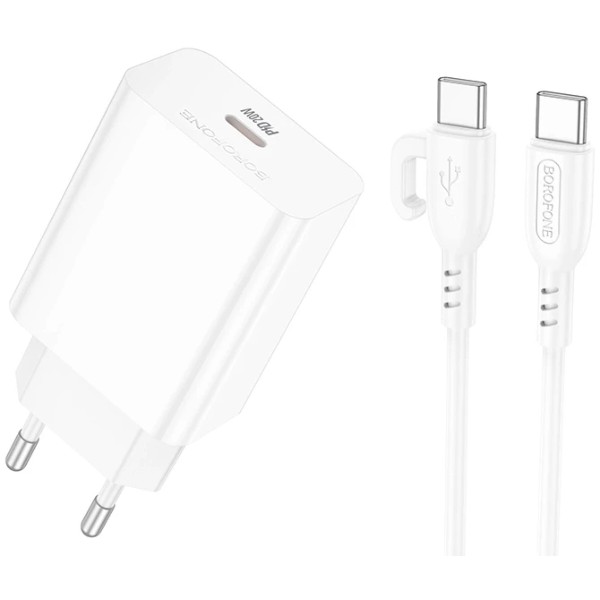 Фото - Мережевий зарядний пристрій BOROFONE BA21A Pro Long journey single port PD20W charger set(C to C) White (6941991111426)