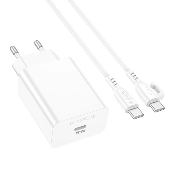 Фото - Мережевий зарядний пристрій BOROFONE BA21A Pro Long journey single port PD20W charger set(C to C) White (6941991111426)