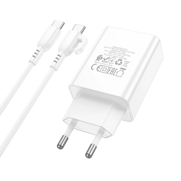 Фото - Мережевий зарядний пристрій BOROFONE BA21A Pro Long journey single port PD20W charger set(C to C) White (6941991111426)