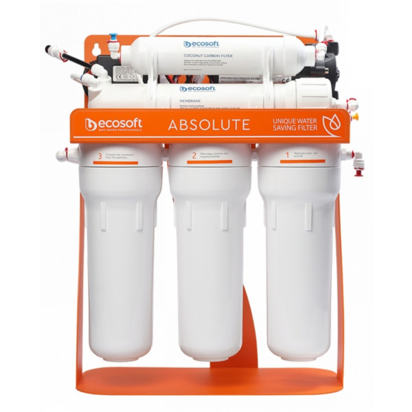 Фото - Система зворотнього осмосу Ecosoft Absolute з помпою на станині, мембрана 75gpd DuPont, дренаж 1:1 (MO575PSECO)