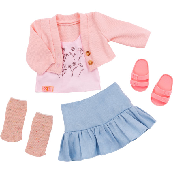 Фото - Одяг та аксесуари для ляльки Our Generation повсякденний рожевий светр та спідниця (BD30542Z)