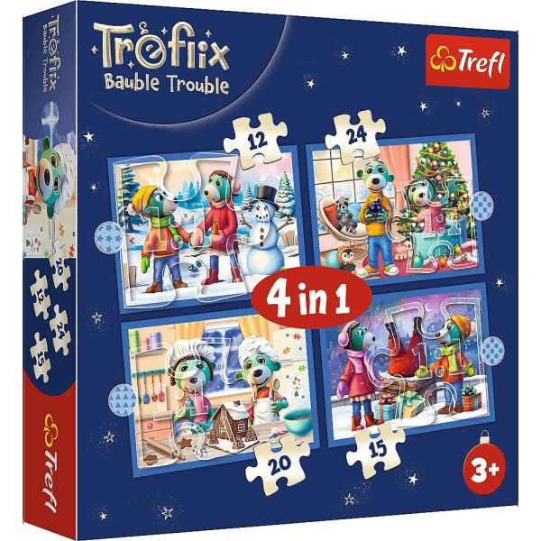 Фото - Пазли (3-4 роки) Trefl 4in1 (12, 15, 20, 24) У Трефліксі йде сніг (46572)